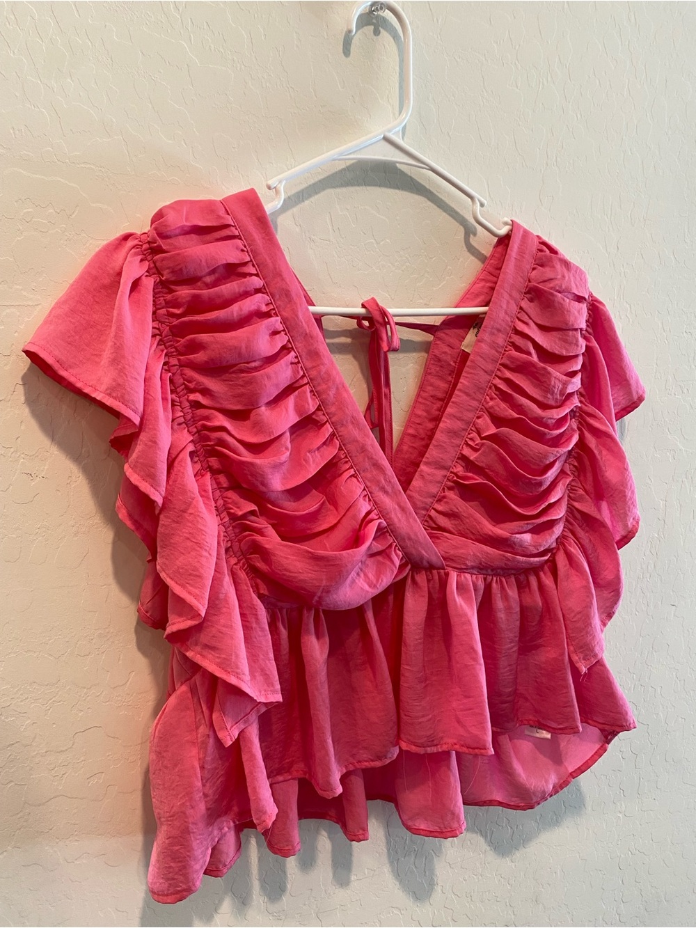 Entro Pink Ruffle V-Neck Blouse - Picture 2 of 5